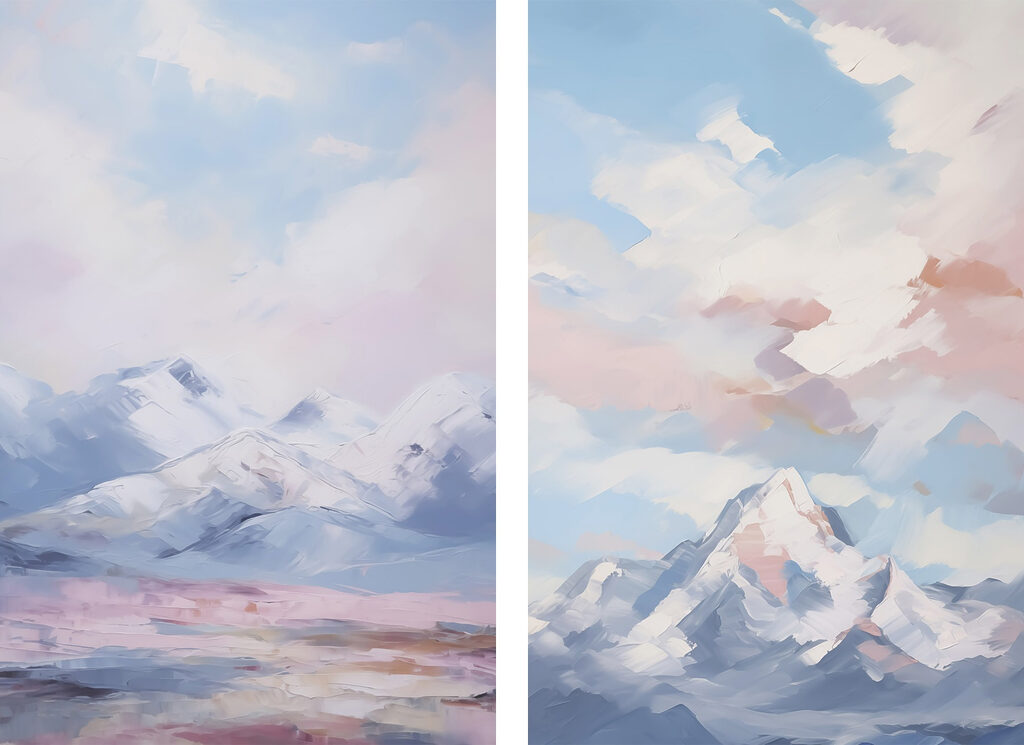 Schilderij van bergen en wolken — volledig ontwerp