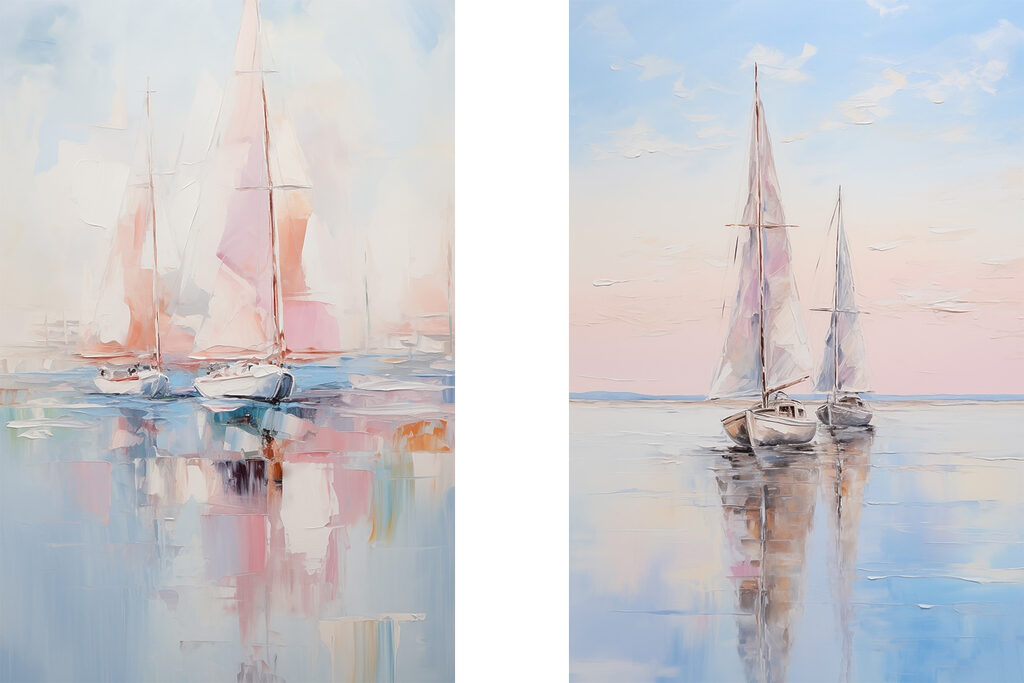 Schilderij van boten op het water — volledig ontwerp