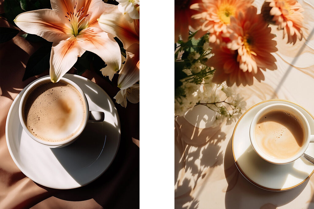 Kopje koffie met bloemen — volledig ontwerp