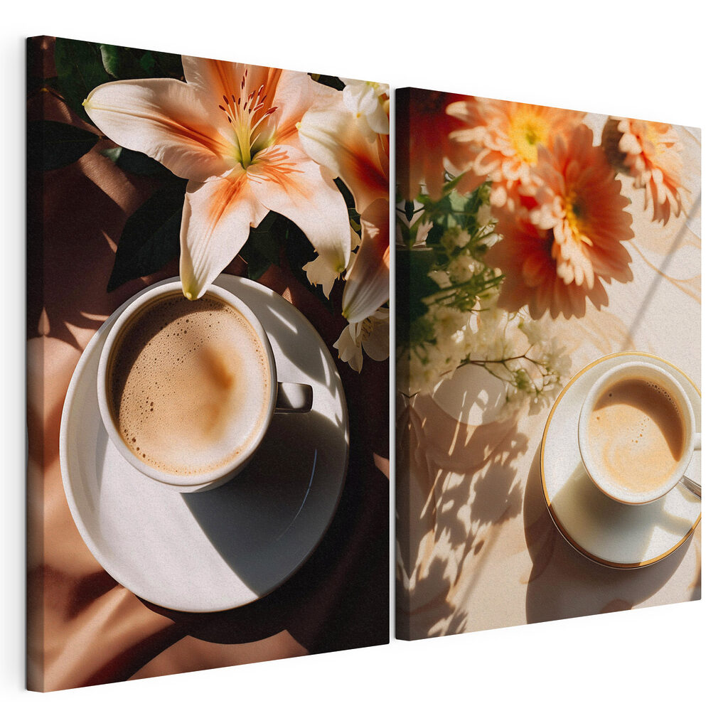 Kopje koffie met bloemen — productweergave