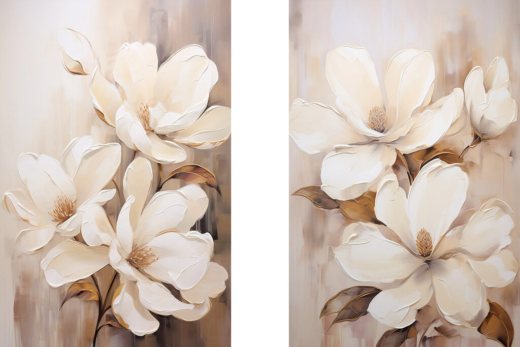 Schilderij van witte bloemen — volledig ontwerp