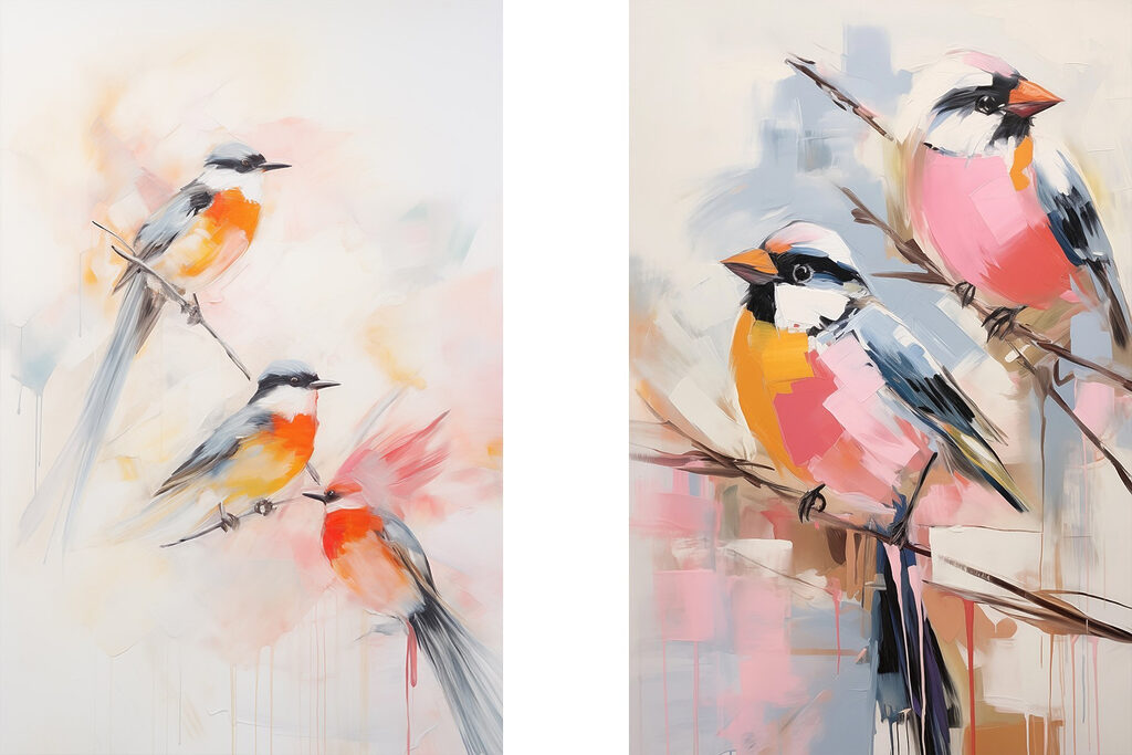Schilderij van vogels op een tak — volledig ontwerp