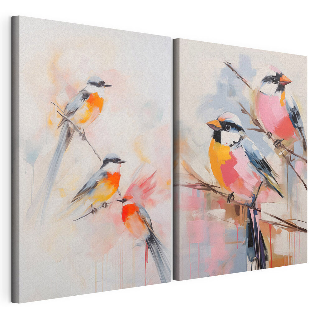 Schilderij van vogels op een tak — productweergave