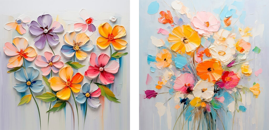 Schilderij van bloemen op een wit oppervlak — volledig ontwerp