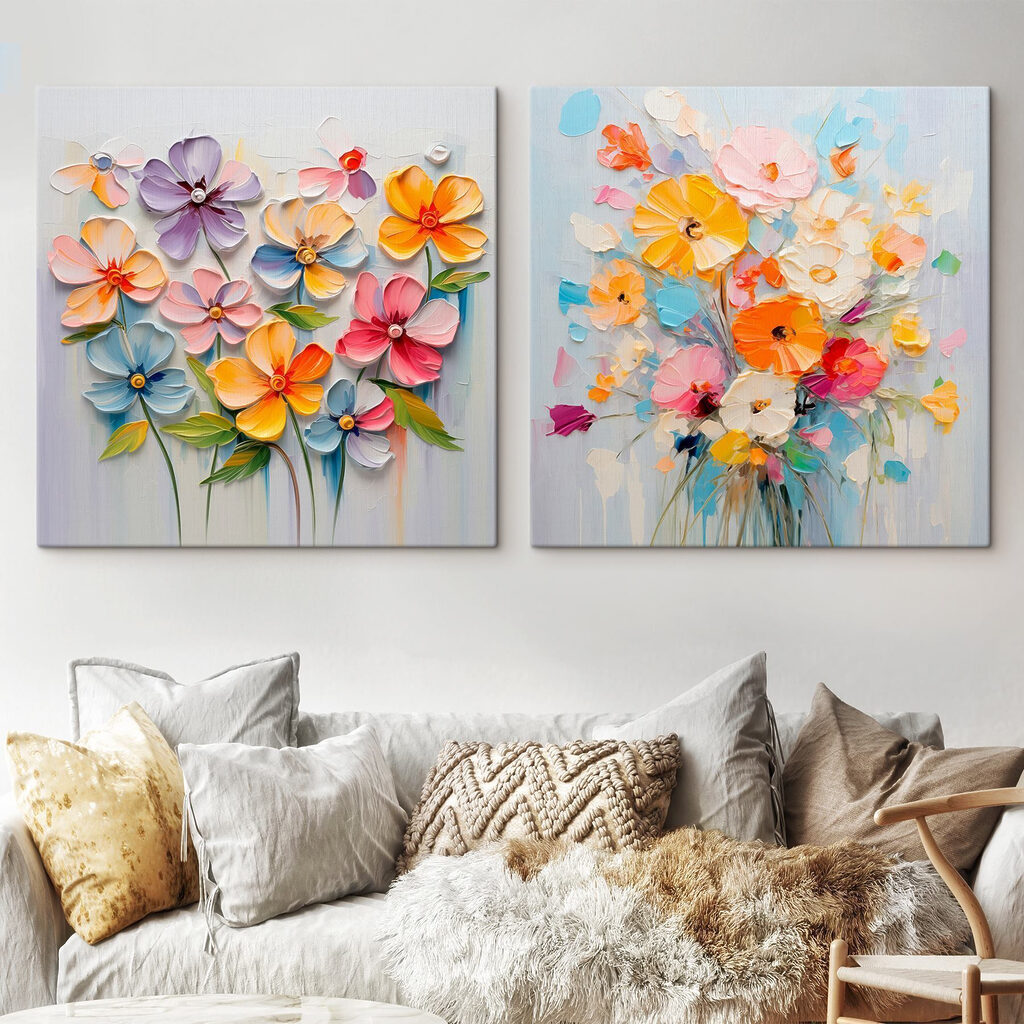 Schilderij van bloemen op een wit oppervlak — interieur 2