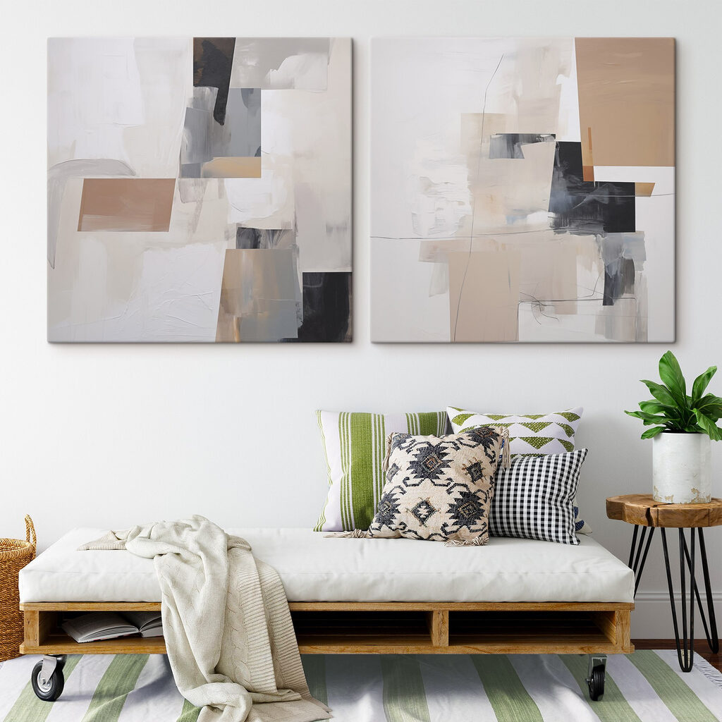 Schilderij in verschillende tinten grijs en zwart — interieur 2