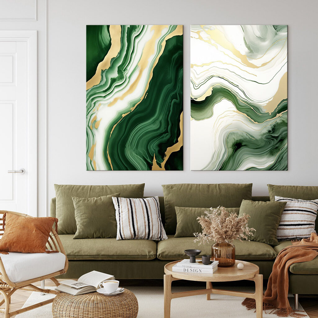 Groen en wit gemarmerd oppervlak in een interieur