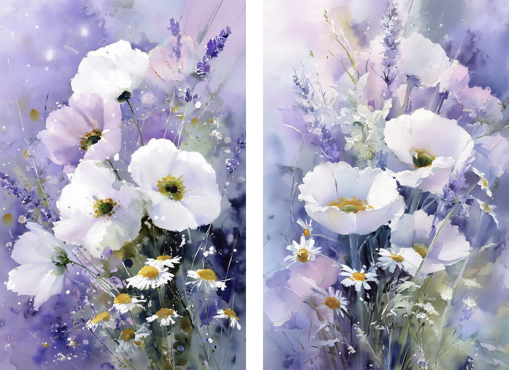 Verfijnde bloemen die dansen in zachte tinten — volledig ontwerp