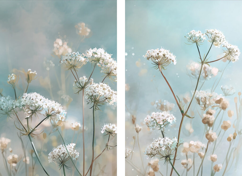 Verfijnde bloemen in zachte kleuren — volledig ontwerp