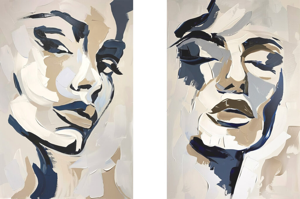 Schilderij van het gezicht van een vrouw — volledig ontwerp