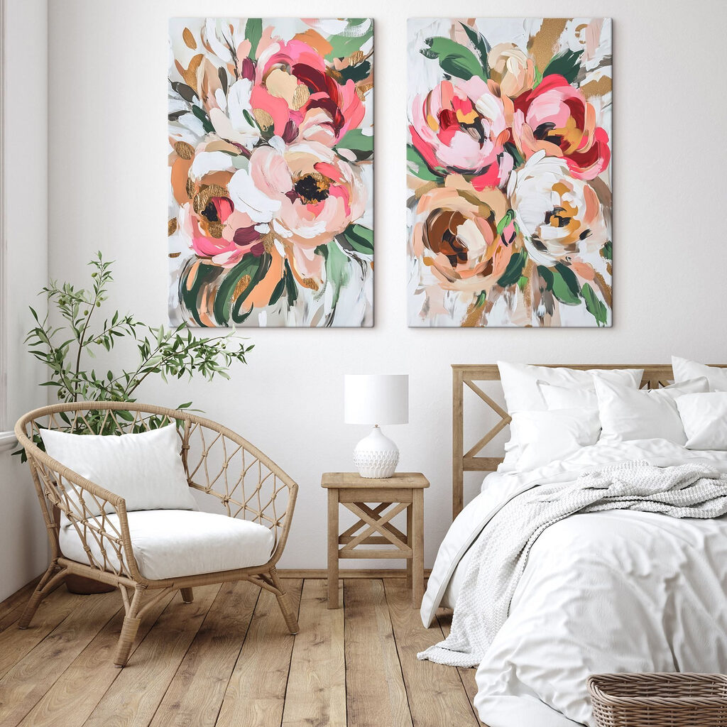 Schilderij van bloemen op een witte ondergrond — interieur 1