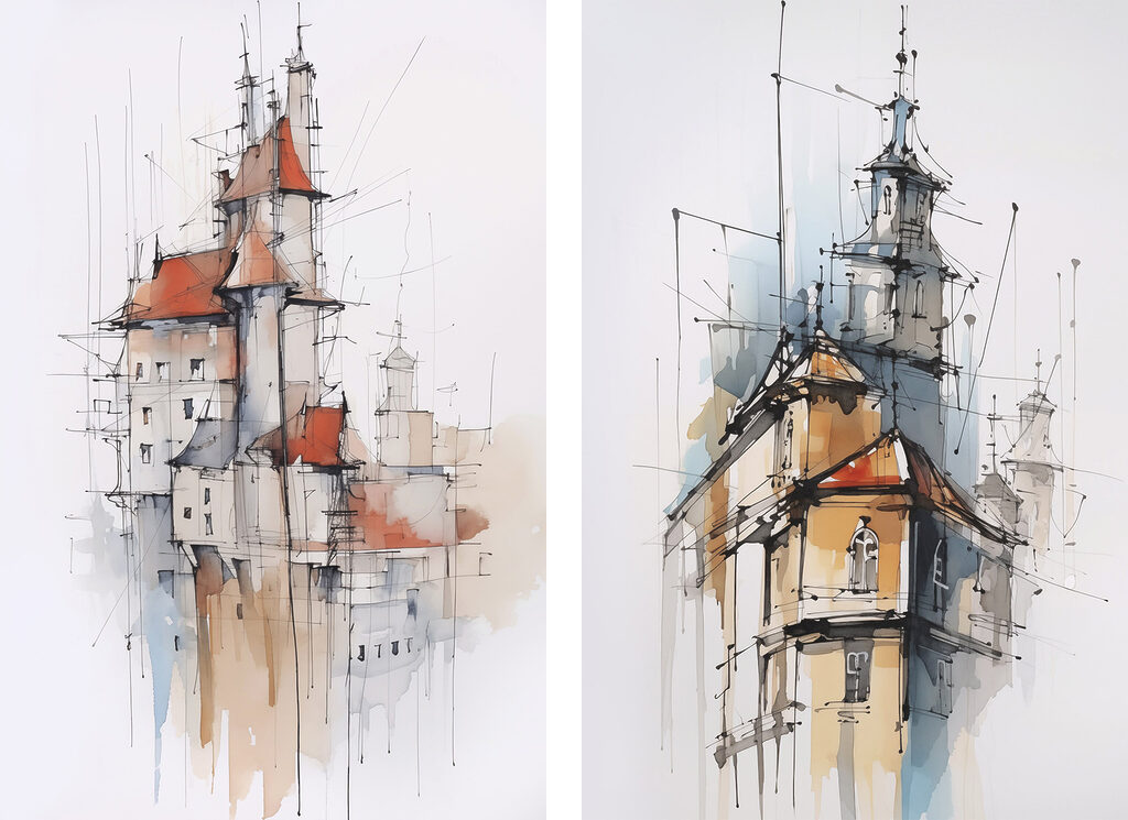 Schilderij van een kasteel — volledig ontwerp