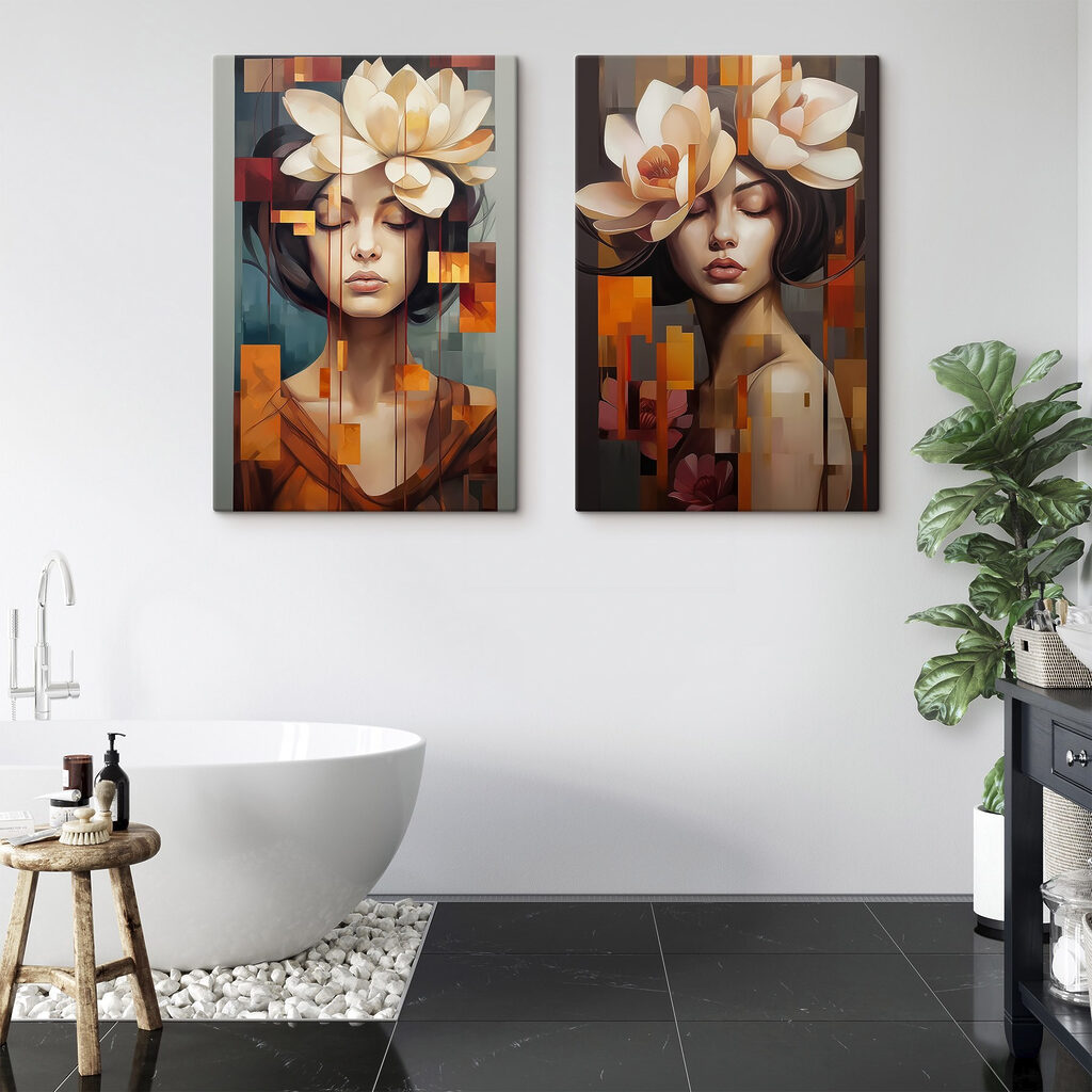 Collage van een vrouw met bloemen in haar haar — interieur 2