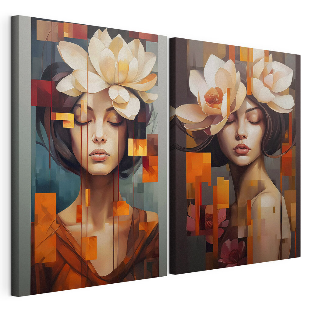 Collage van een vrouw met bloemen in haar haar — productweergave