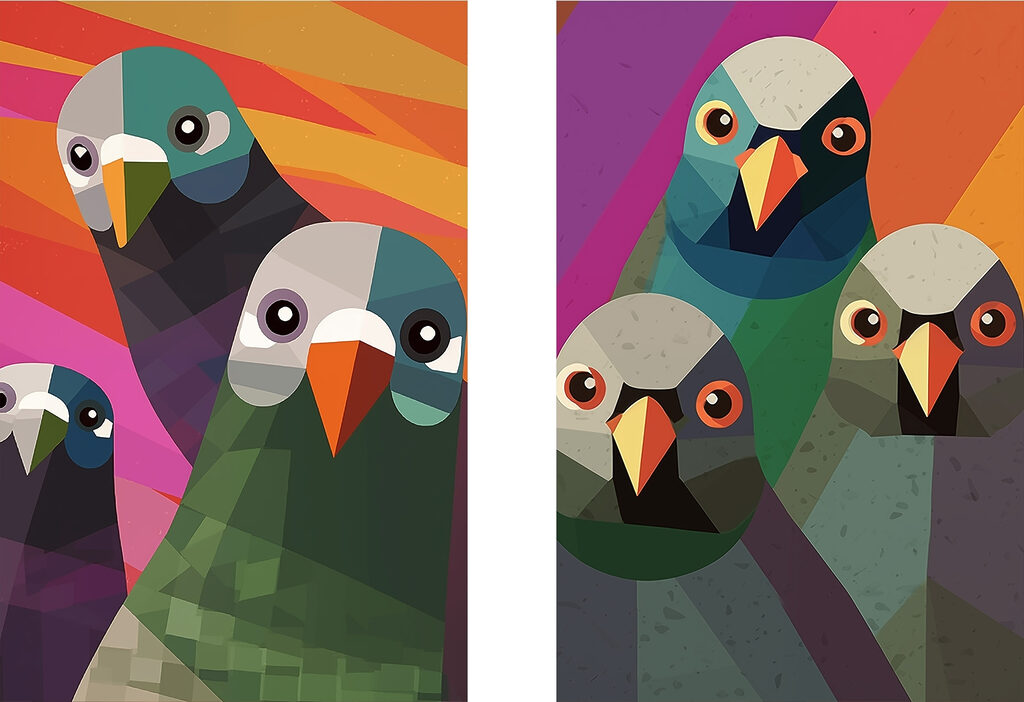 Een groep vogels in verschillende kleuren — volledig ontwerp