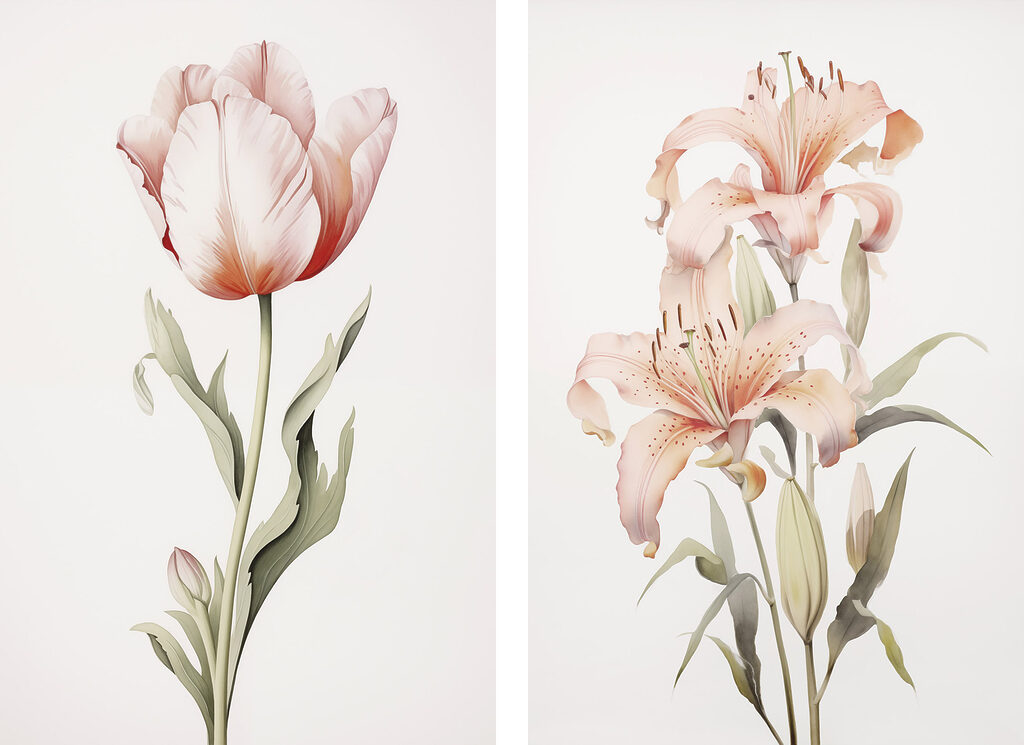 Verfijnde bloesems in zachte tinten — volledig ontwerp