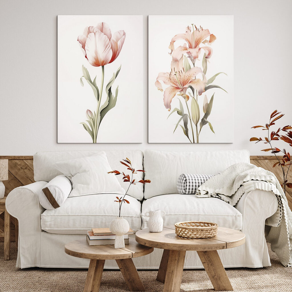 Verfijnde bloesems in zachte tinten in een interieur