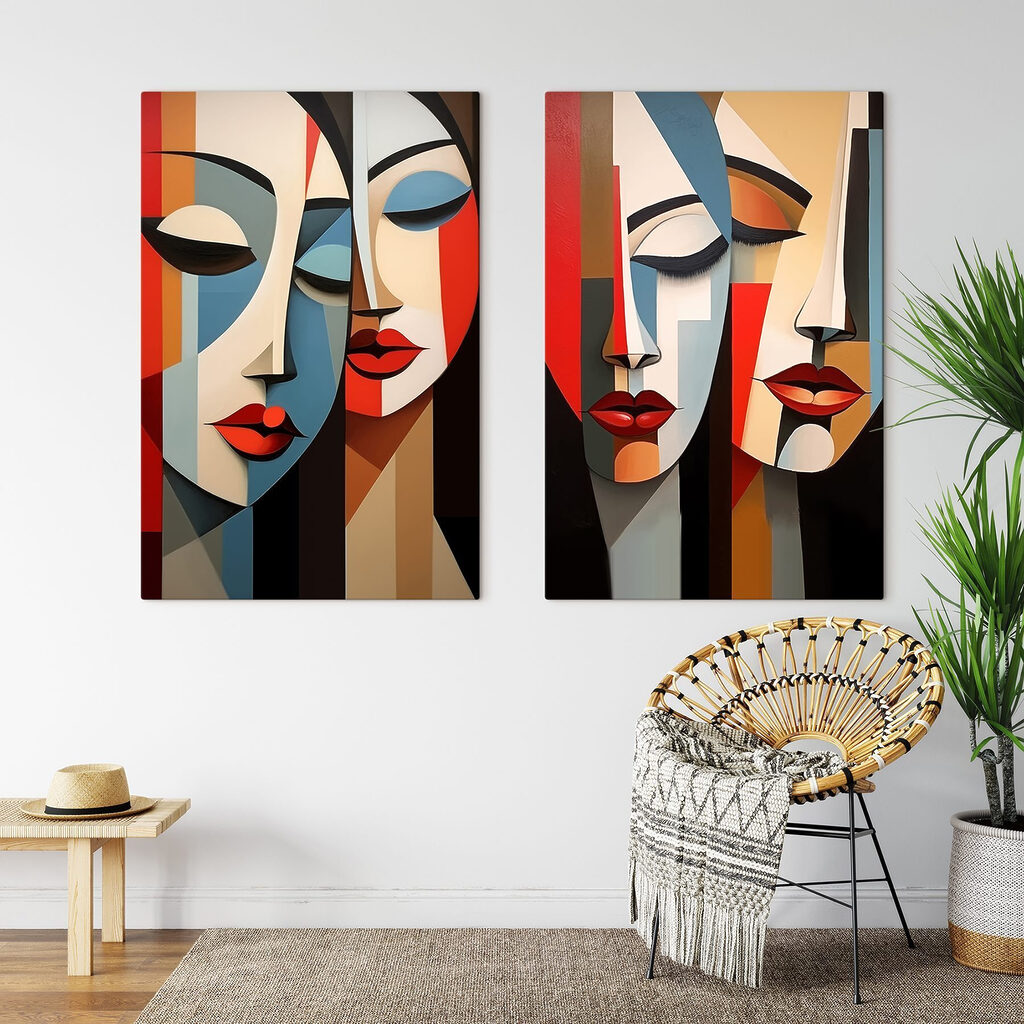 Collage van een schilderij van het gezicht van een vrouw — interieur 1