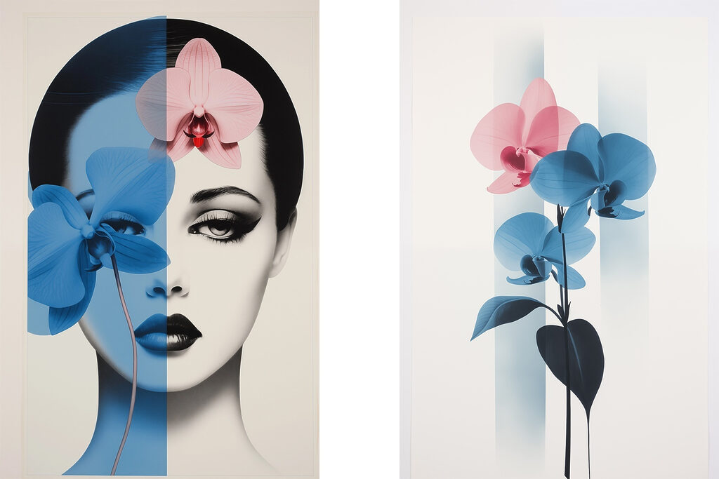 Vrouw met bloemen op haar hoofd — volledig ontwerp