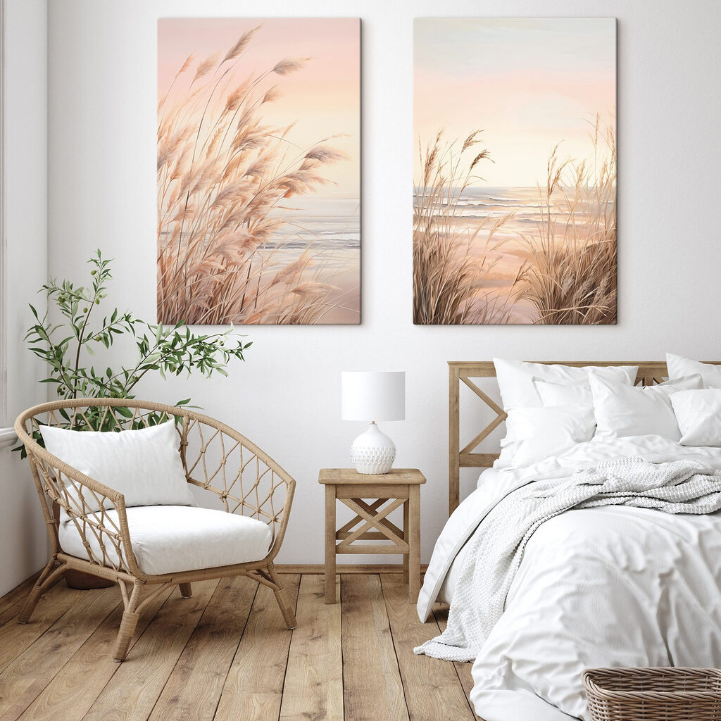 Zachte grassen aan de rustige zee in een interieur