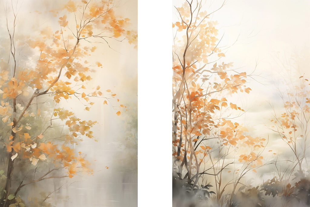 Schilderij van bomen met gele bladeren — volledig ontwerp