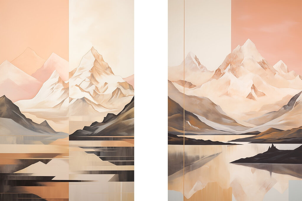 Schilderij van bergen en een meer — volledig ontwerp