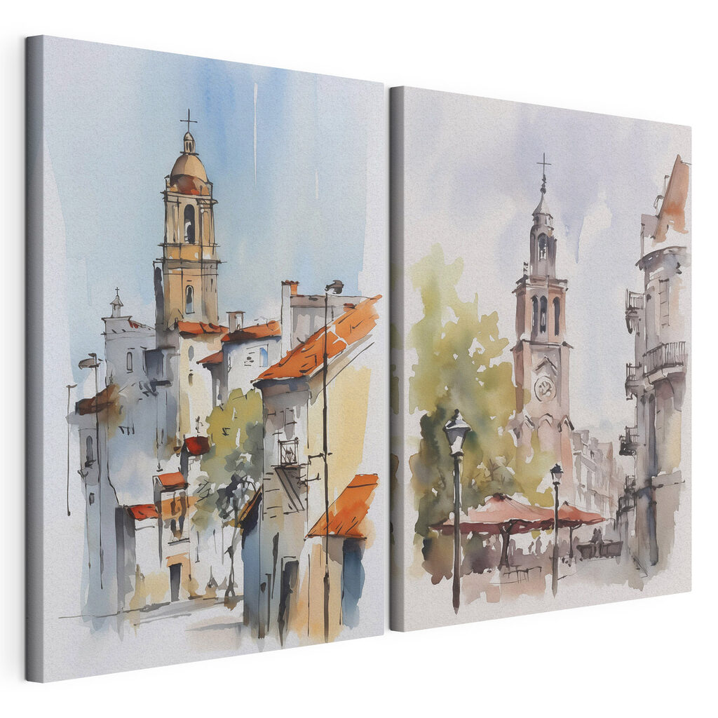 Langs oude gevels, gespannen canvas met doorlopende rand