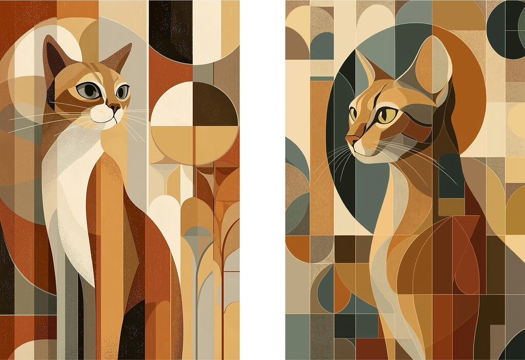 Twee katten in verschillende kleuren — volledig ontwerp