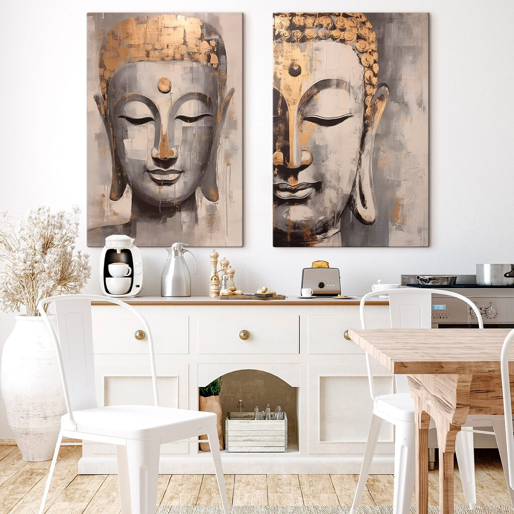 Schilderij van een boeddha in een interieur