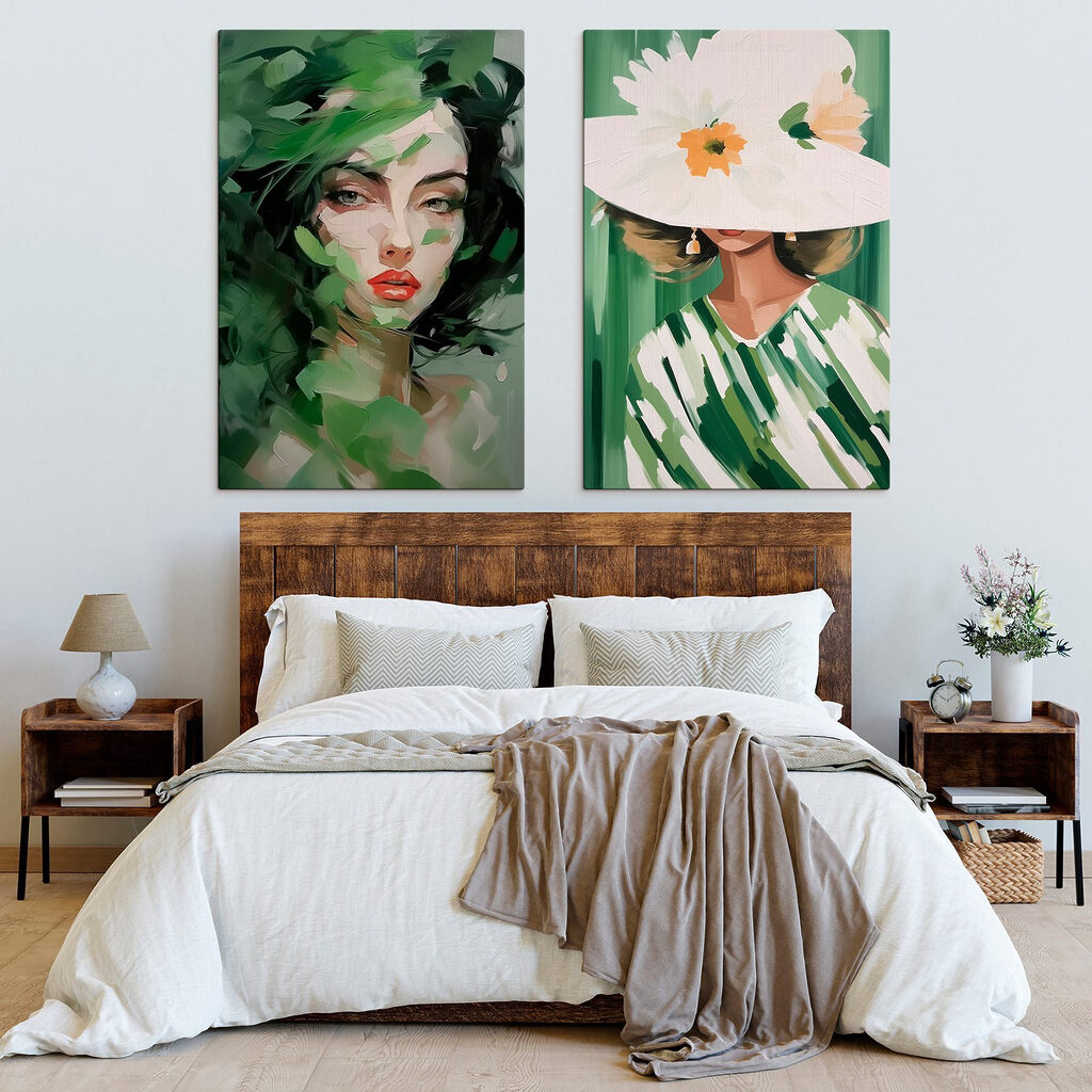 Twee foto's van vrouwen met bladeren — interieur 1