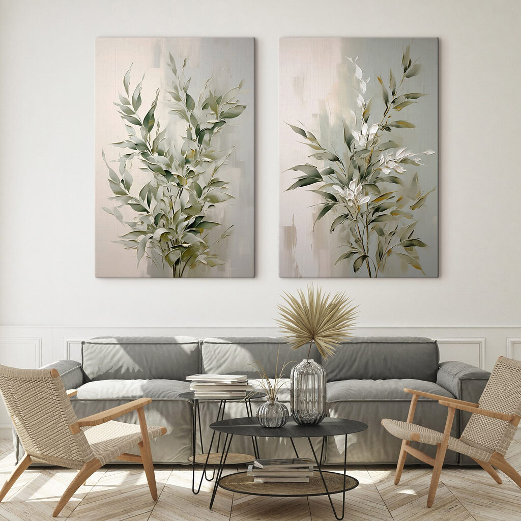 Schilderij van een plant in een interieur