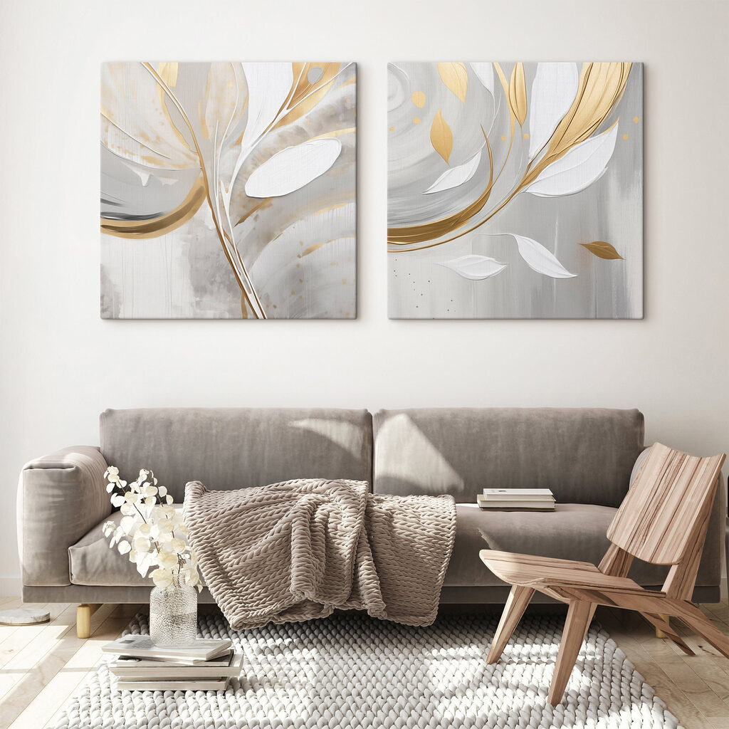 Elegante, op bloemen geïnspireerde abstracte kunstwerken — interieur 1