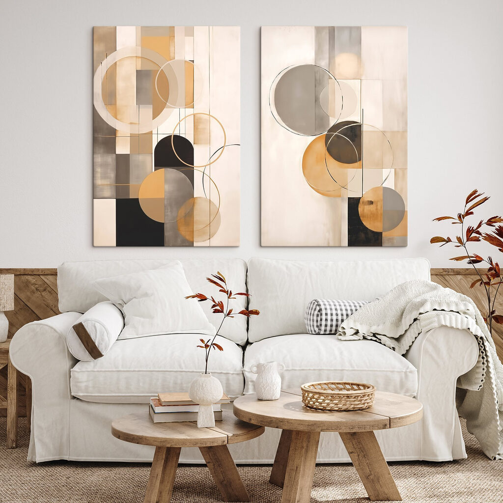 Twee kunstwerken in een interieur