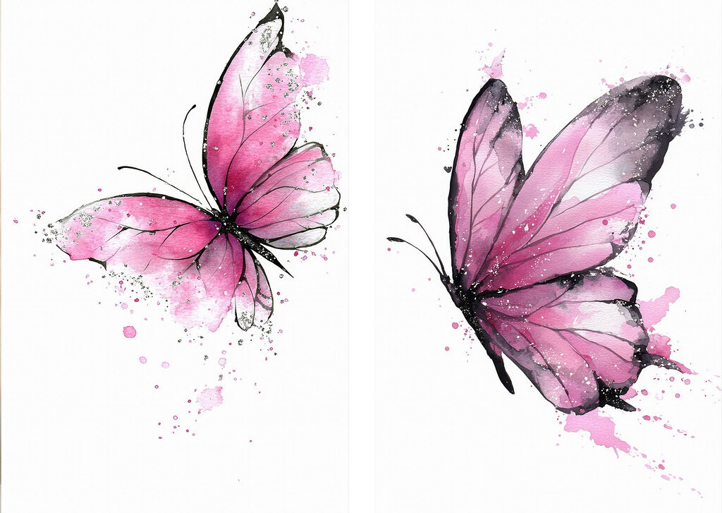 Twee vlinders met roze vleugels — volledig ontwerp