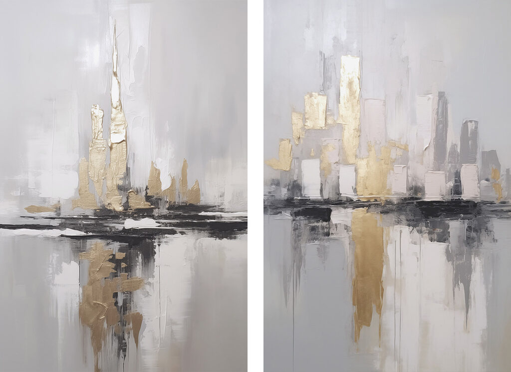 Schilderij van een stadsskyline — volledig ontwerp