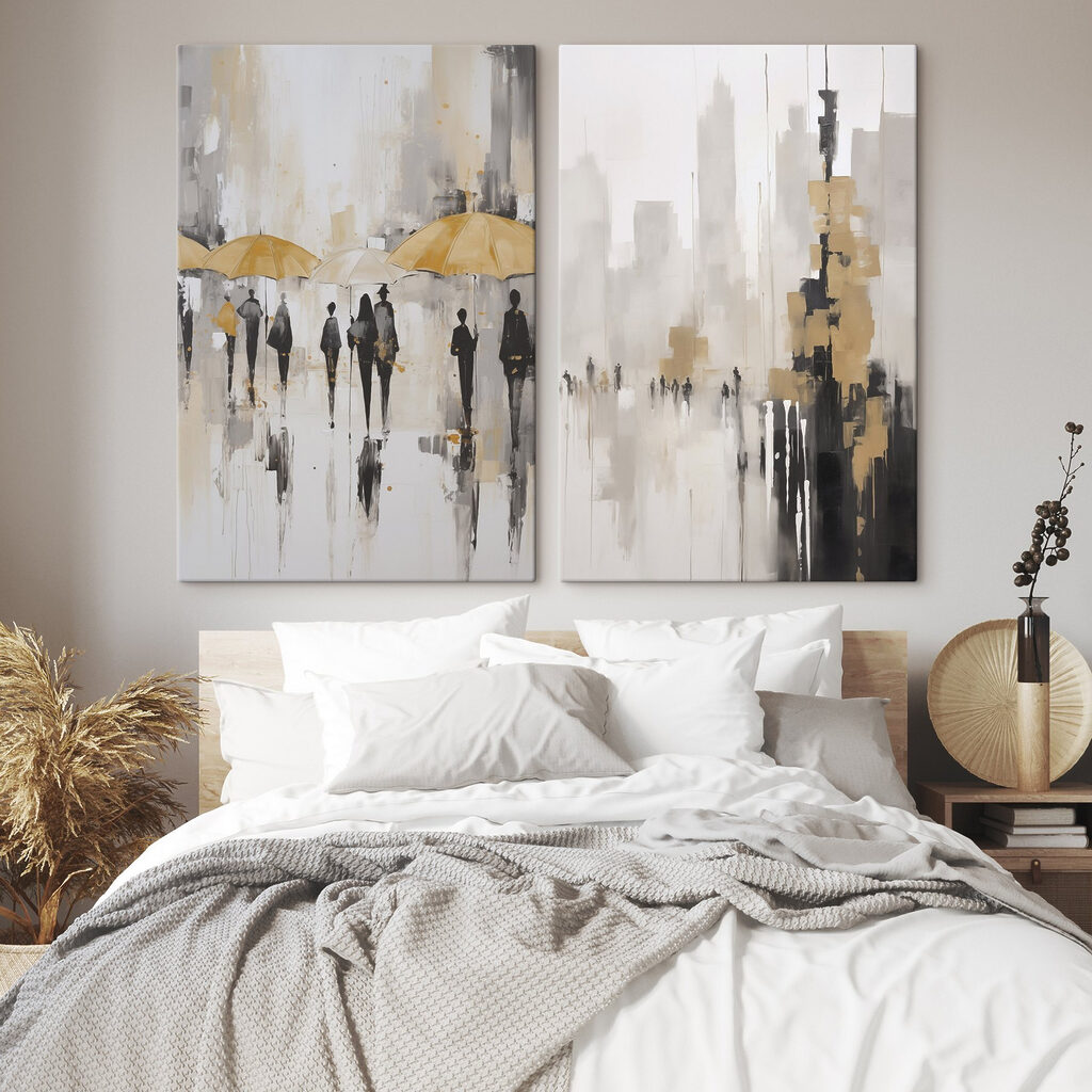 Schilderij van mensen die met paraplu’s lopen — interieur 2