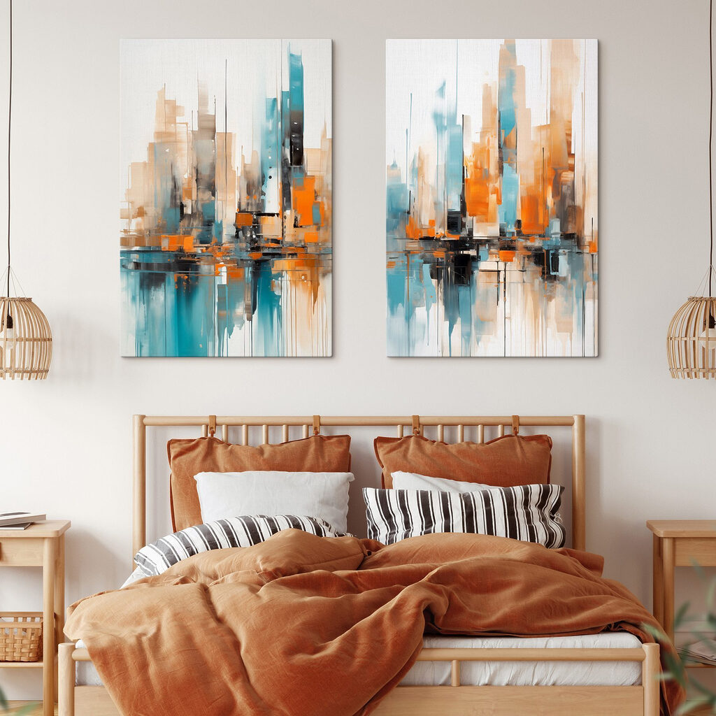 Schilderij van een stad in een interieur