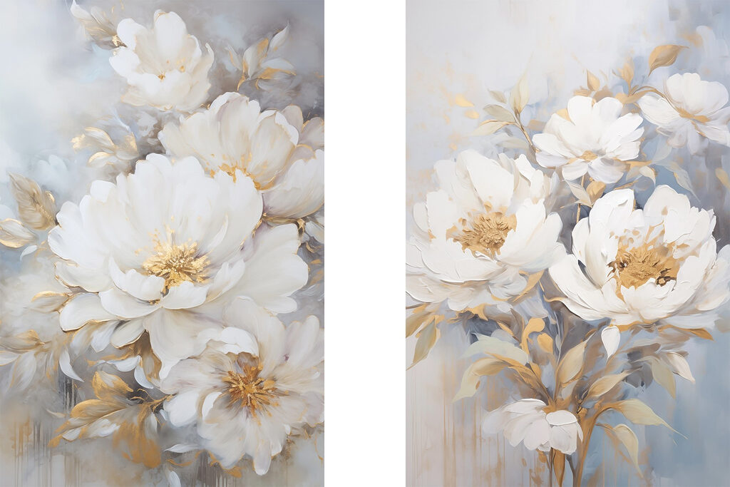 Schilderij van witte bloemen — volledig ontwerp