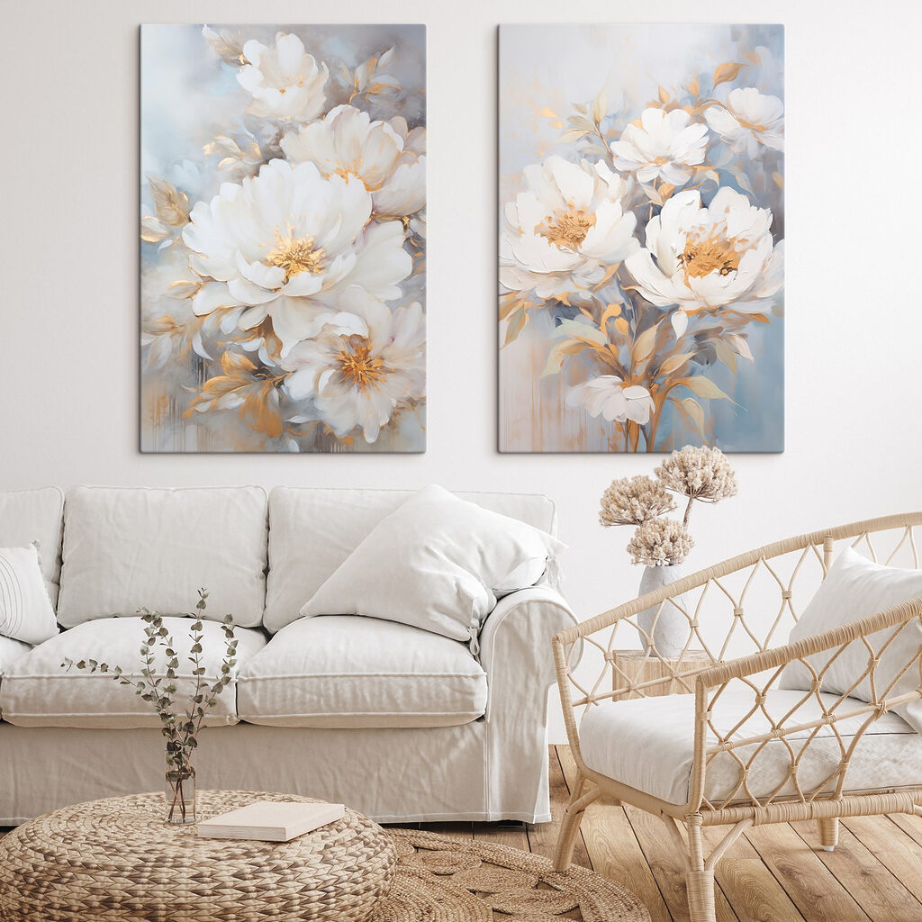 Schilderij van witte bloemen — interieur 1