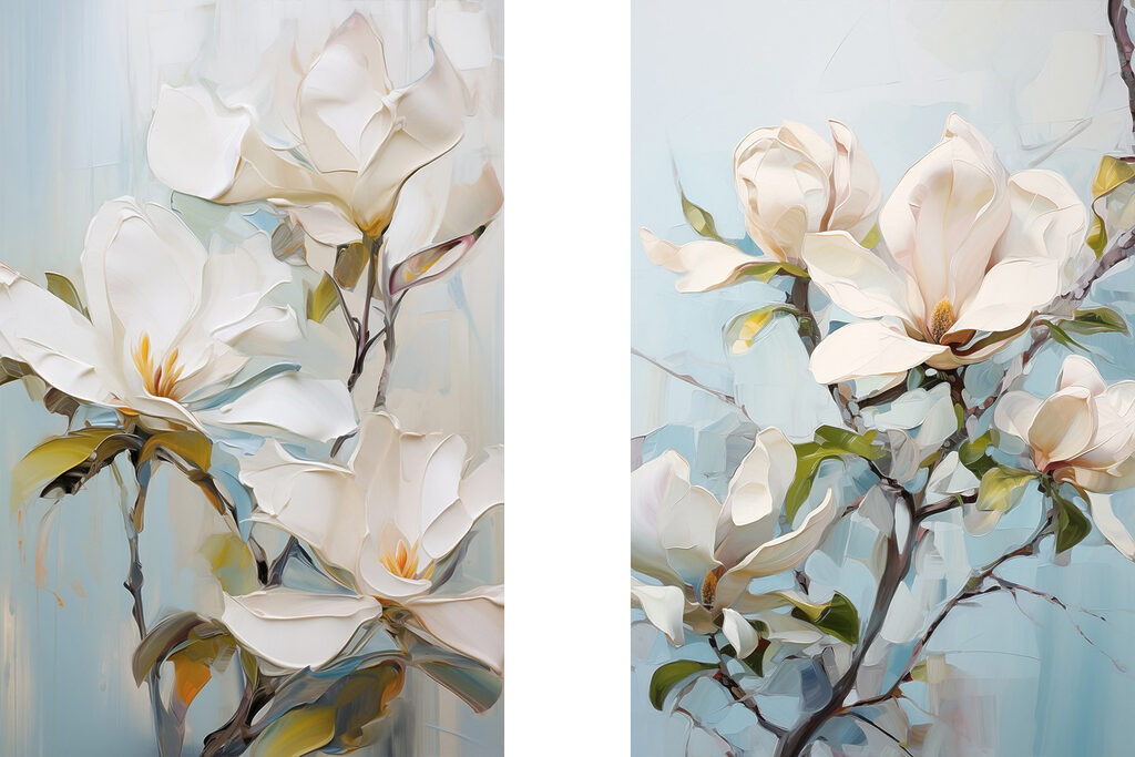 Schilderij van witte bloemen — volledig ontwerp