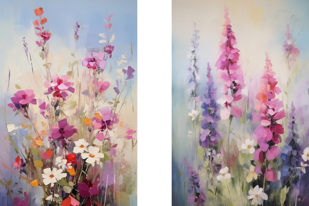 Schilderij van bloemen in een veld — volledig ontwerp