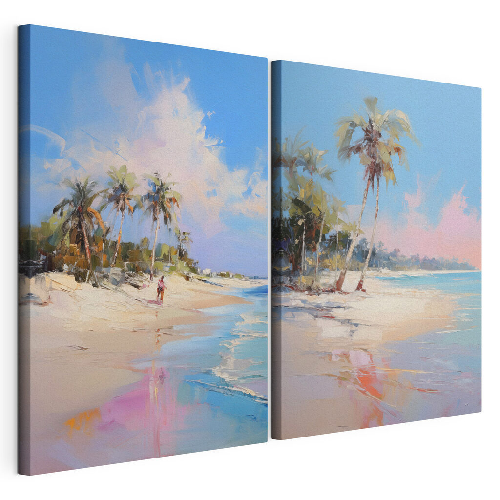 Schilderij van een strand en palmbomen — productweergave