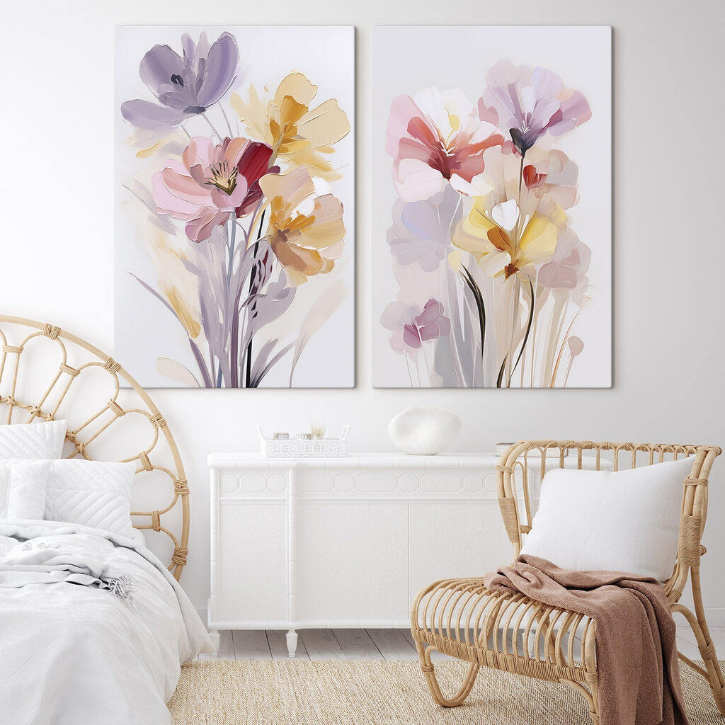 Schilderij van bloemen op een witte achtergrond — interieur 1