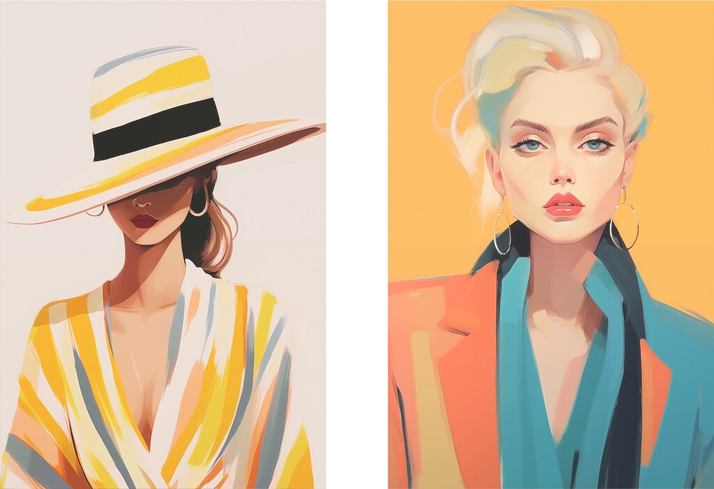 Een paar vrouwen met hoeden op — volledig ontwerp