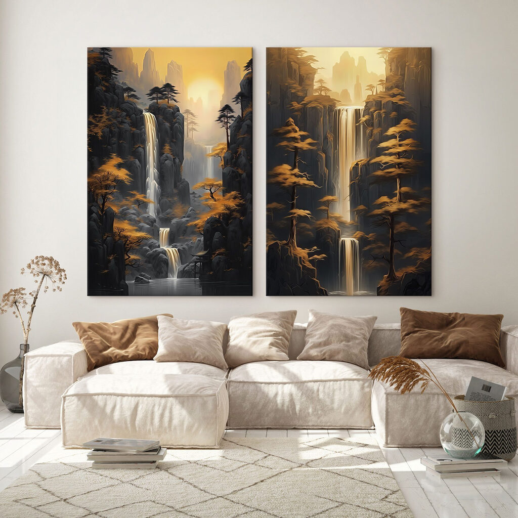 Waterval in de bergen in een interieur