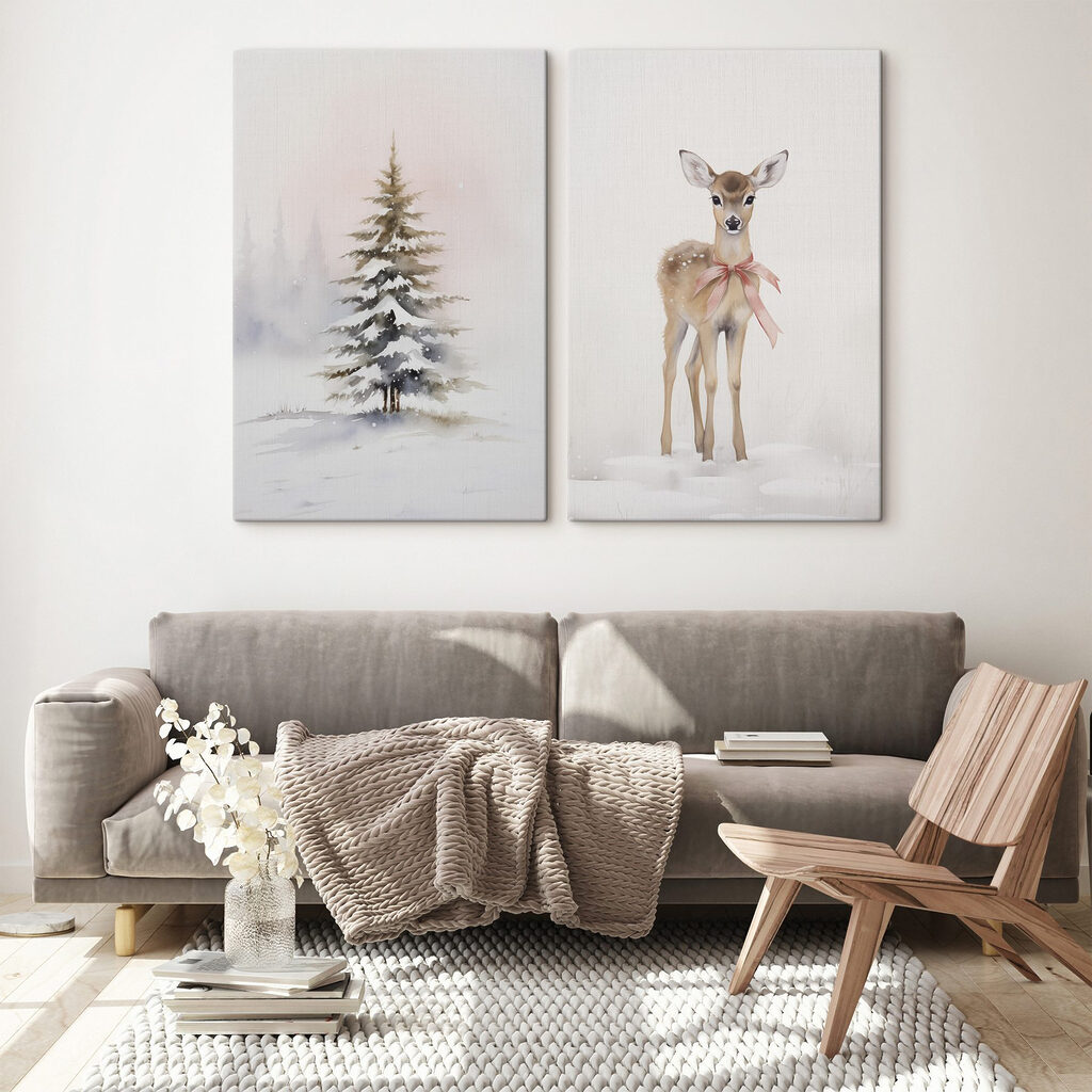 Herten in de sneeuw in een interieur