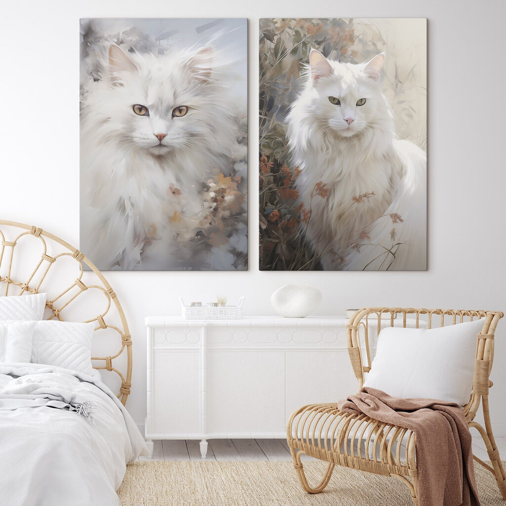Witte kat met gele ogen — interieur 1