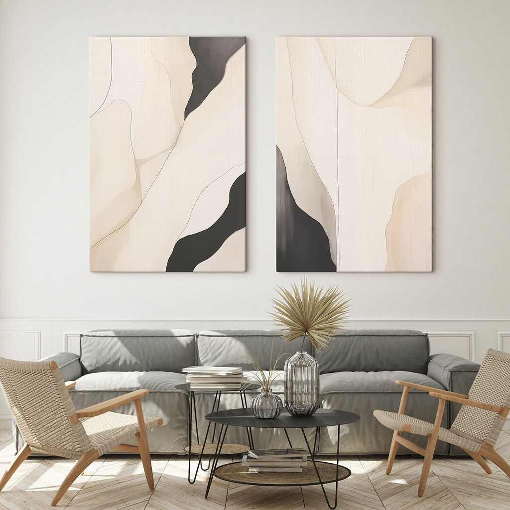 Abstracte vormen gaan harmonieus in elkaar over in een interieur
