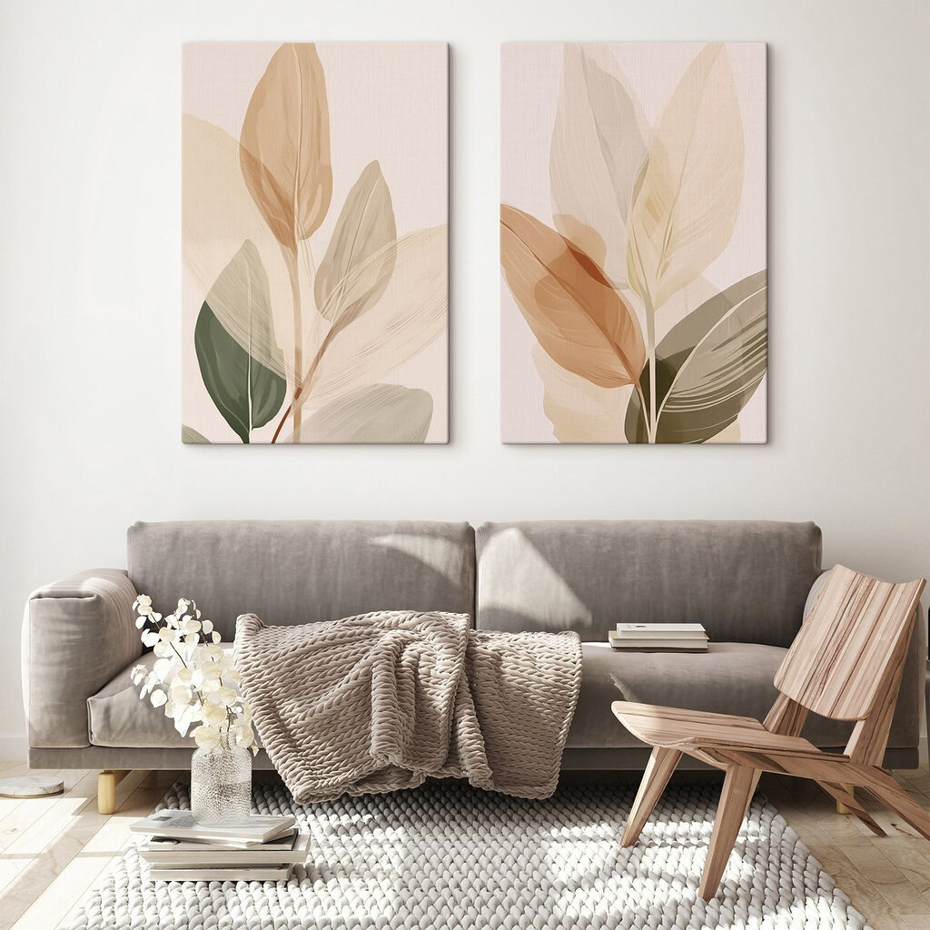 Minimalistisch bladmotief, geïnspireerd door de natuur in een interieur