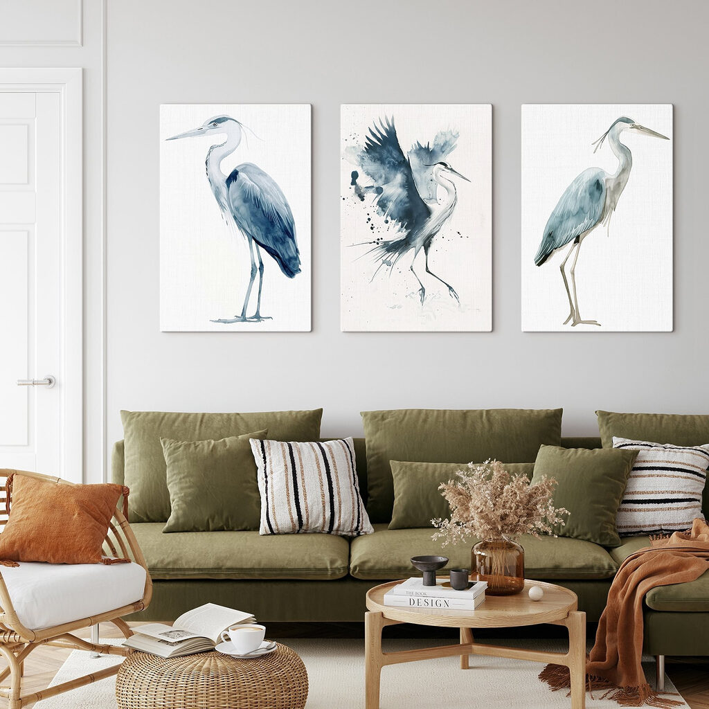 Aquarel van een vogel in een interieur